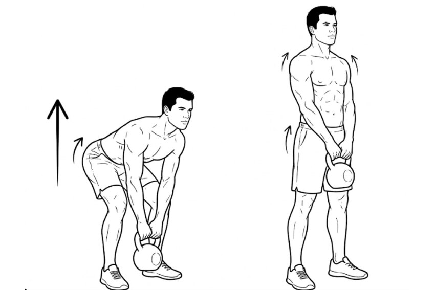 Peso morto com kettlebell — posição final